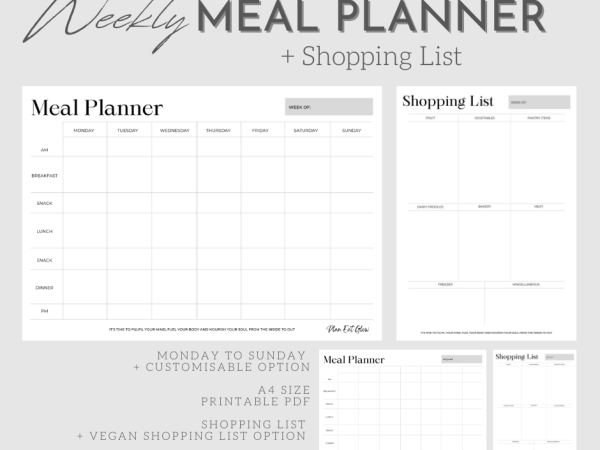 Weekly Meal Planner download digital file fitness journey food tracker health goals