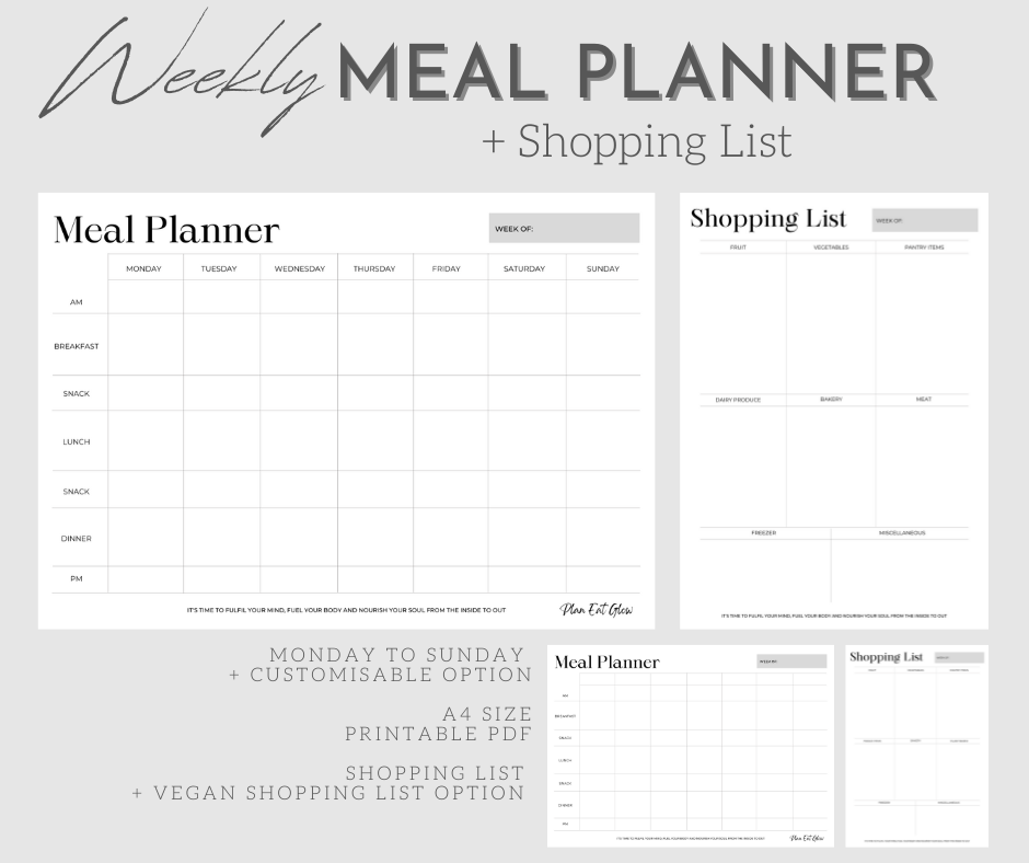 Weekly Meal Planner download digital file fitness journey food tracker health goals