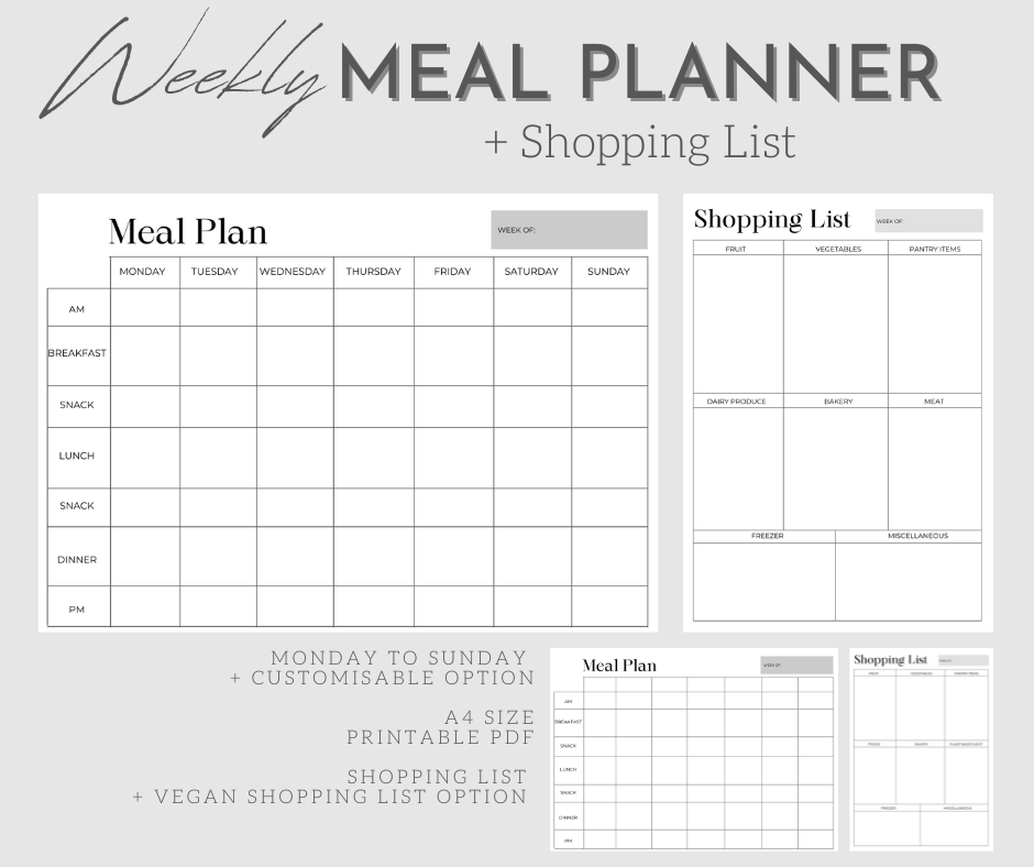 weekly meal planner digital download print as many times
