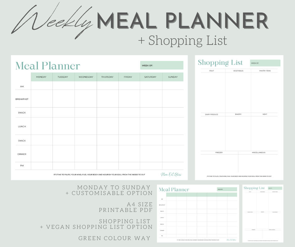 Weekly Meal Planner download digital file fitness journey food tracker